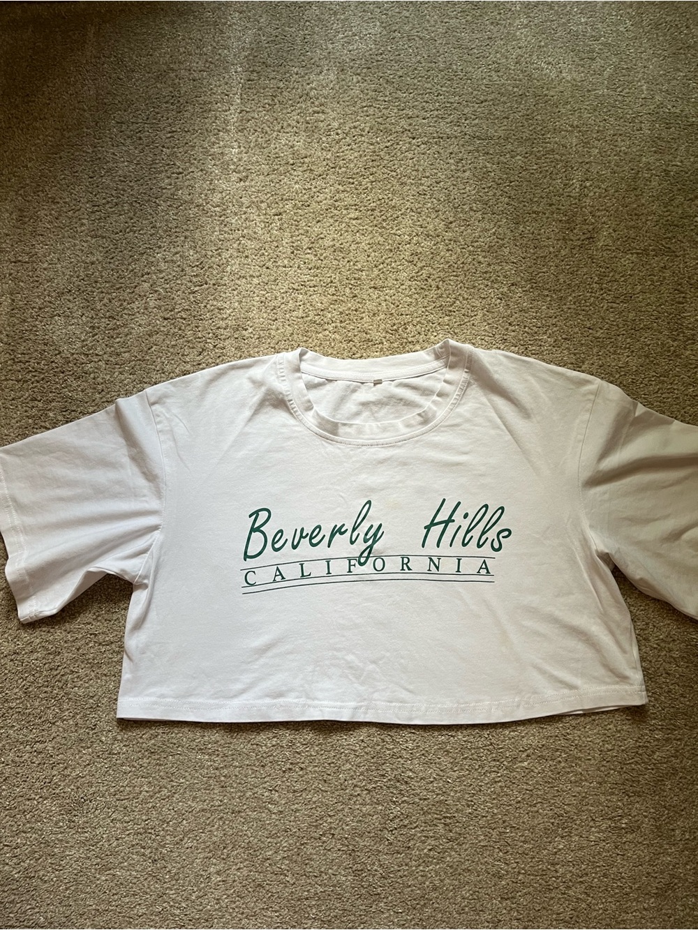 HALARA White Cropped Tee with Green "Beverly Hills California" Script